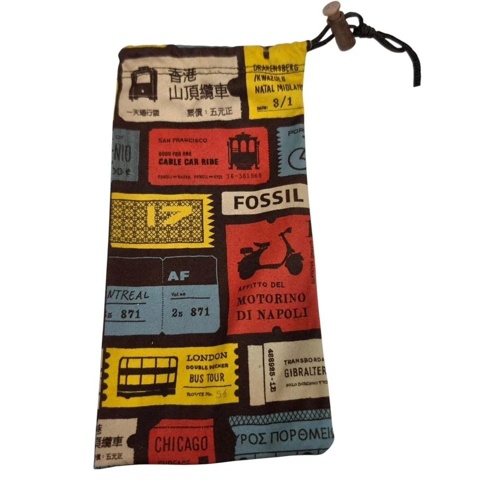Fossil Glasses Sunglasses Pouch Multicolor Microfiber Drawstring Travel Print